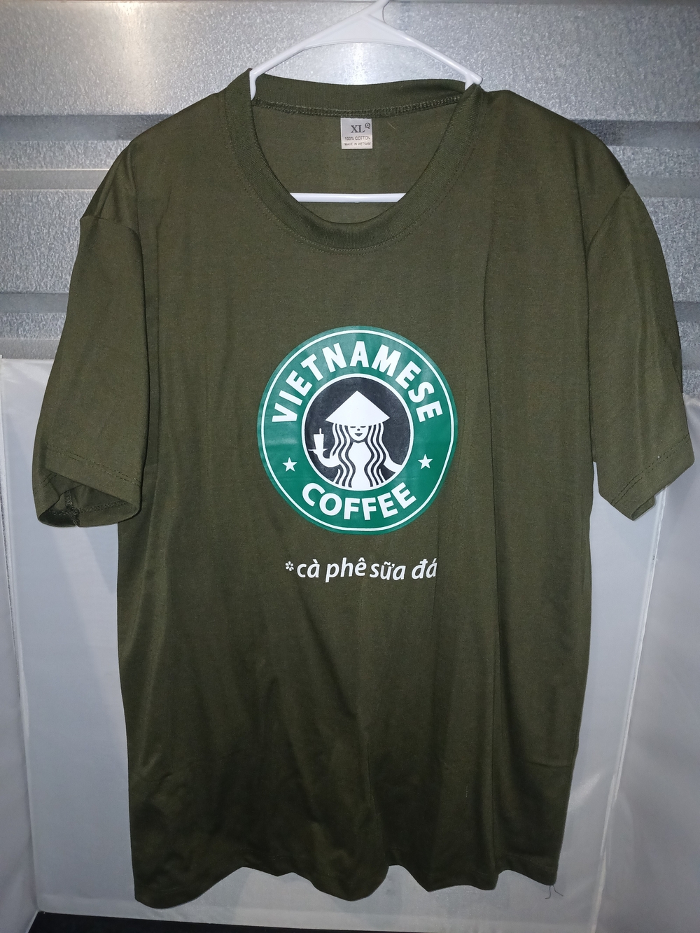 ​Vietnamese Coffee Ca Phe Sua Da Starbucks Parody Shirt Olive Green Size XL